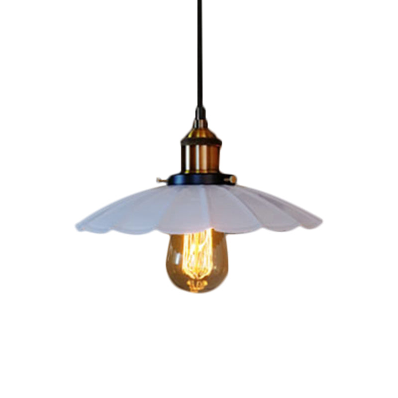 Vintage Scalloped Shade Hanging Light - 10/14 Inch Wide White Finish