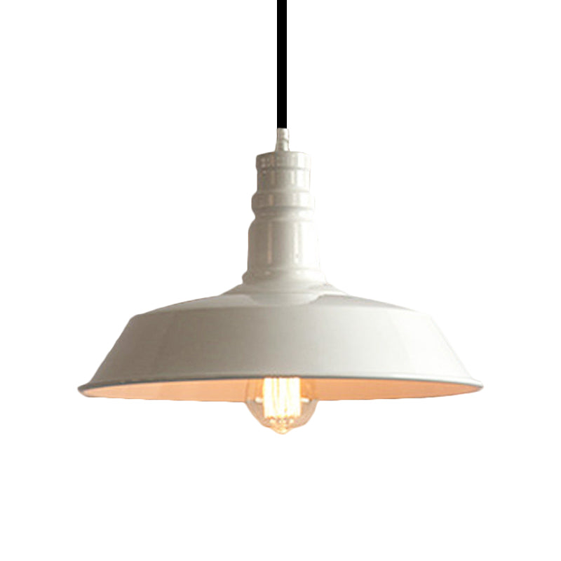 Stylish Vintage Metal Hanging Light Fixture For Barn Dining Table - 1 Bulb White Ceiling Lamp