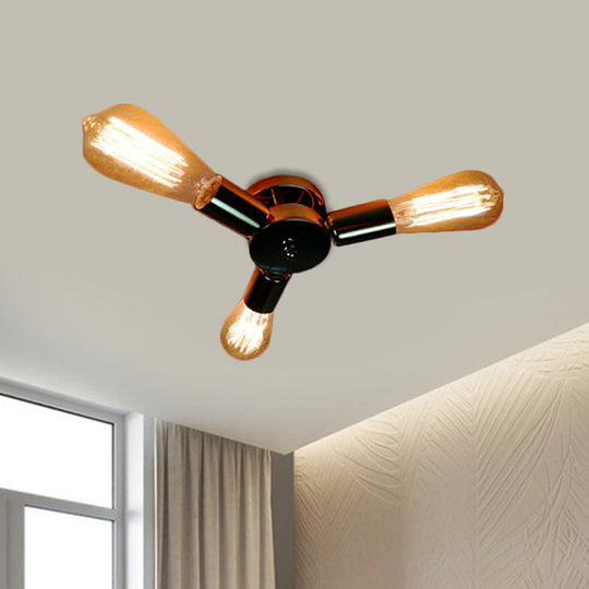 Vintage Inspired Exposed Bulb Semi Flush Pendant Light - 3/6 Lights Metal Ceiling Fixture In Brass