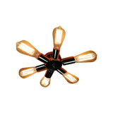 Vintage Inspired Exposed Bulb Semi Flush Pendant Light - 3/6 Lights Metal Ceiling Fixture In Brass
