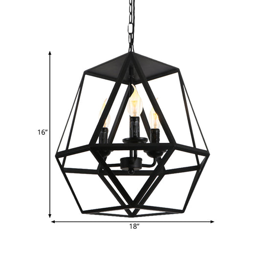 Barrel/Birdcage Chandelier Lighting - Vintage Style Pendant Light 3 Lights Black Metallic Over Table
