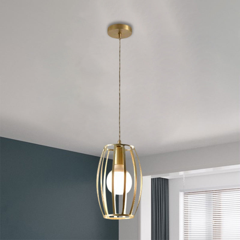 Industrial Metal Pendant Lighting With Gold Finish And Wire Frame For Dining Room - 1 Head
