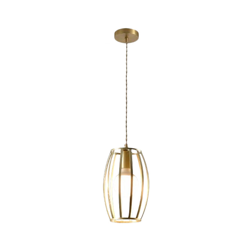 Industrial Metal Pendant Lighting With Gold Finish And Wire Frame For Dining Room - 1 Head