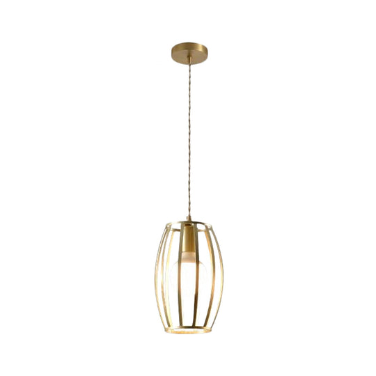 Industrial Metal Pendant Lighting With Gold Finish And Wire Frame For Dining Room - 1 Head
