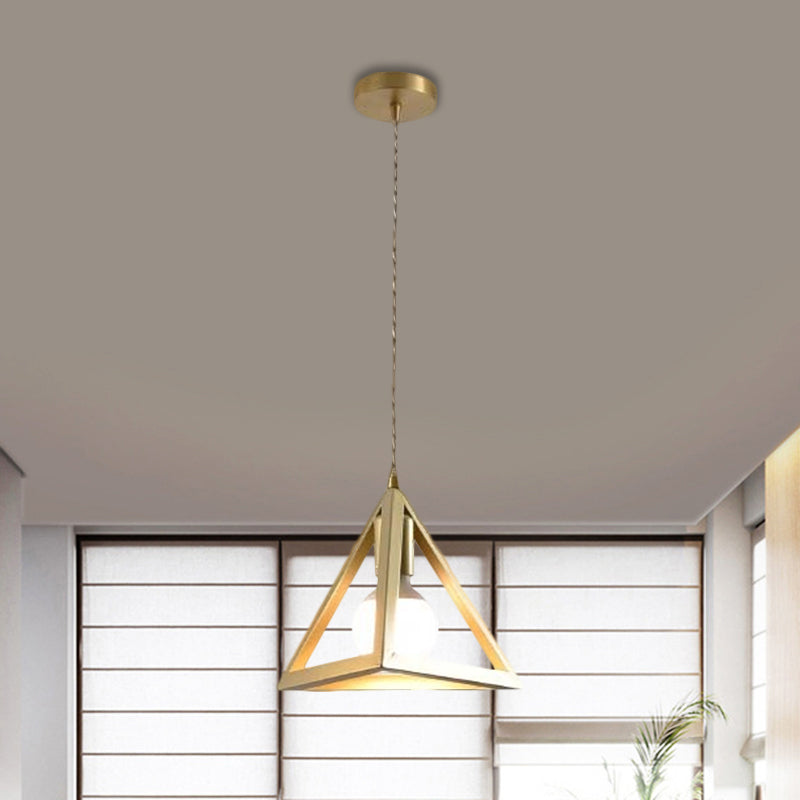 Industrial Metal Pendant Lighting With Gold Finish And Wire Frame For Dining Room - 1 Head
