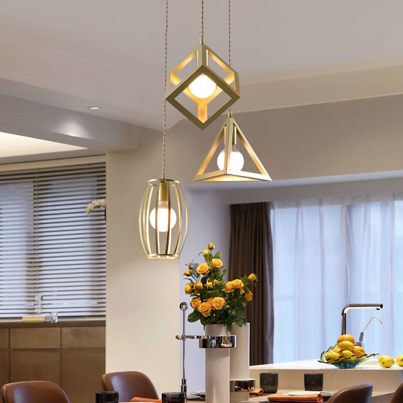 Golden Metal Farmhouse Hanging Lamp With 3 Lights For Living Room Gold / Round