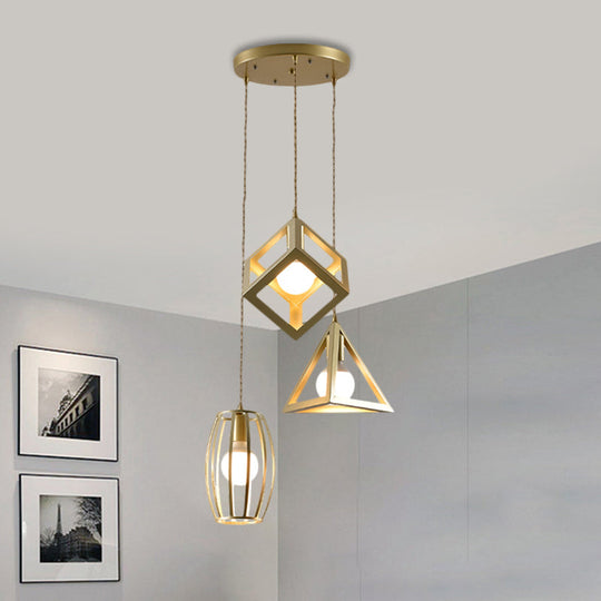 Golden Metal Farmhouse Hanging Lamp With 3 Lights: Stylish Living Room Suspended Light