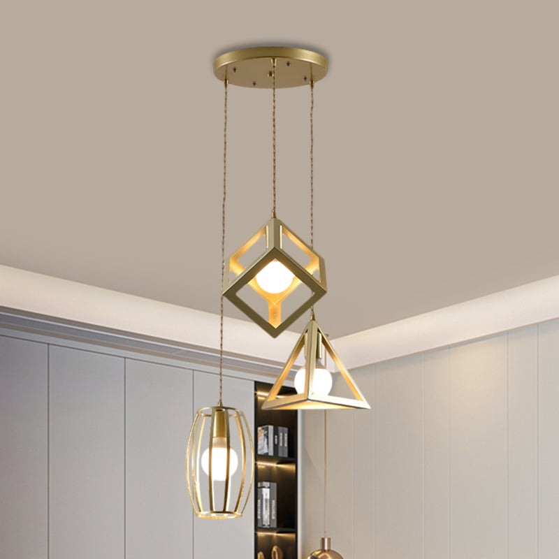 Golden Metal Farmhouse Hanging Lamp With 3 Lights: Stylish Living Room Suspended Light