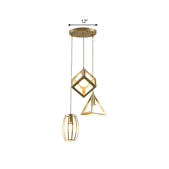 Golden Metal Farmhouse Hanging Lamp With 3 Lights For Living Room