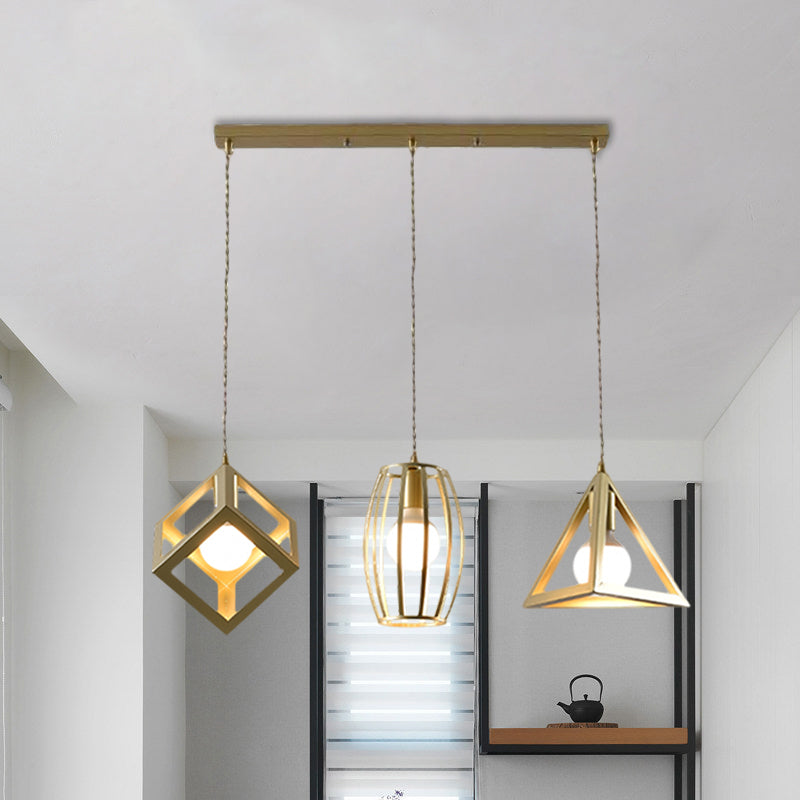 Golden Metal Farmhouse Hanging Lamp With 3 Lights: Stylish Living Room Suspended Light
