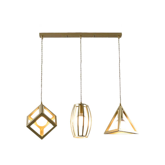 Golden Metal Farmhouse Hanging Lamp With 3 Lights: Stylish Living Room Suspended Light