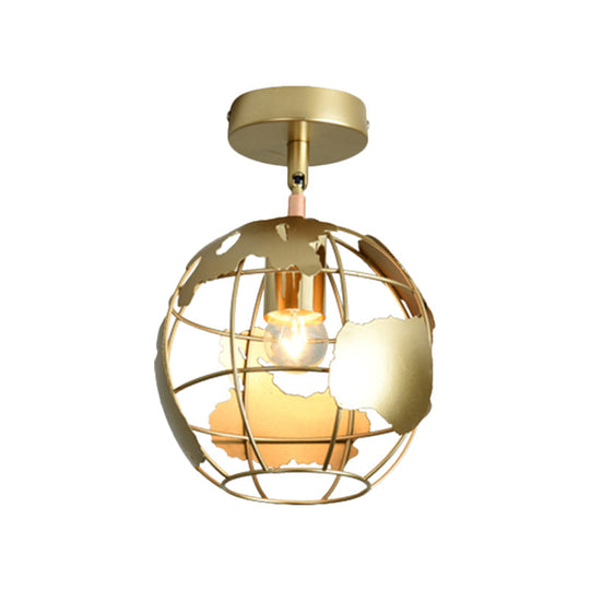 Stylish Metal Semi - Mount Ceiling Fixture With Brass Finish - 1 Bulb Bedroom Lighting In