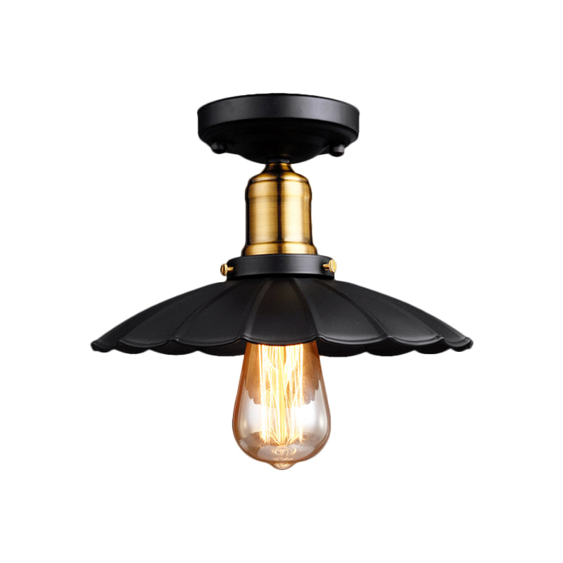 Retro Scalloped Edge Ceiling Light Fixture - Stylish 1 - Bulb Semi Flush In Metallic Black/White