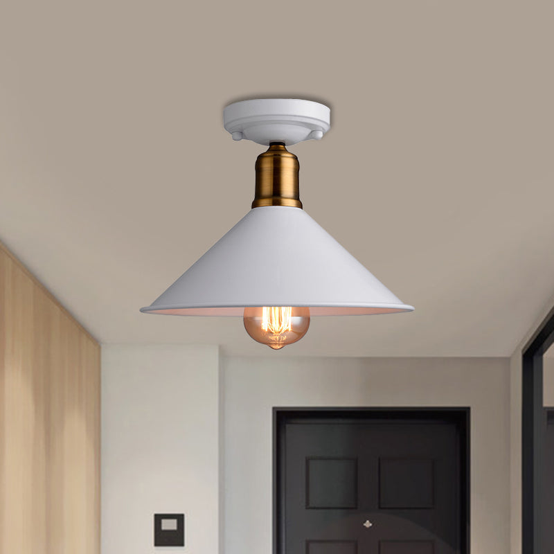 Conic Semi-Flush Mount Vintage Light - Stylish Black/White Metallic Ceiling Lighting White