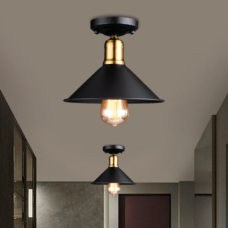 Conic Semi - Flush Mount Vintage Light - Stylish Black/White Metallic Ceiling Lighting Black