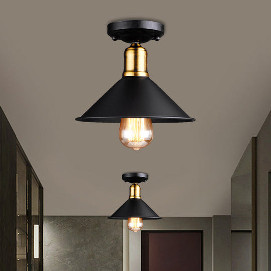 Conic Semi - Flush Mount Vintage Light - Stylish Black/White Metallic Ceiling Lighting Black