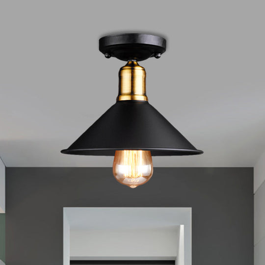 Conic Semi-Flush Mount Vintage Light - Stylish Black/White Metallic Ceiling Lighting