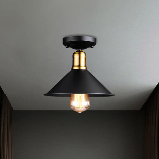 Conic Semi - Flush Mount Vintage Light - Stylish Black/White Metallic Ceiling Lighting