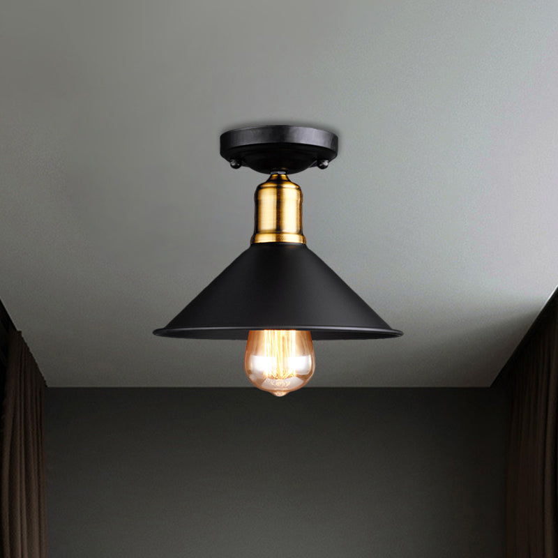 Conic Semi-Flush Mount Vintage Light - Stylish Black/White Metallic Ceiling Lighting