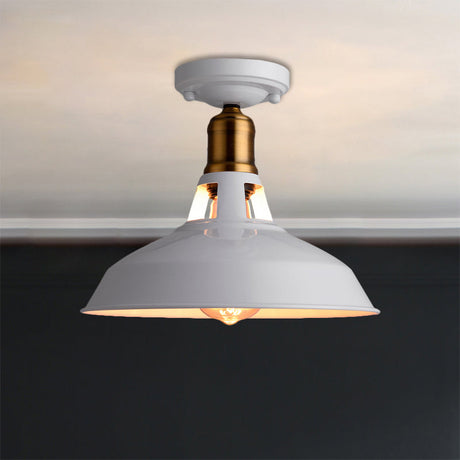 Retro Barn Ceiling Mounted Light 1-Light Semi Flush Fixture In Black/White - Stylish Metal Design