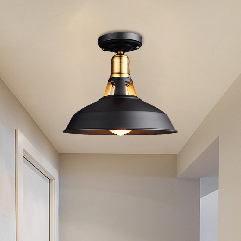 Retro Barn Ceiling Mounted Light 1 - Light Semi Flush Fixture In Black/White - Stylish Metal Design