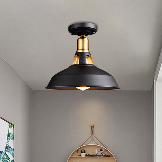 Retro Barn Ceiling Mounted Light 1 - Light Semi Flush Fixture In Black/White - Stylish Metal Design