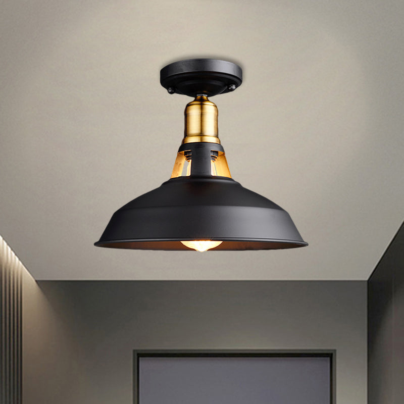 Retro Barn Ceiling Mounted Light 1-Light Semi Flush Fixture In Black/White - Stylish Metal Design