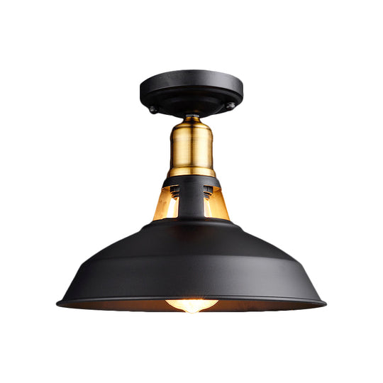 Retro Barn Ceiling Mounted Light 1 - Light Semi Flush Fixture In Black/White - Stylish Metal Design