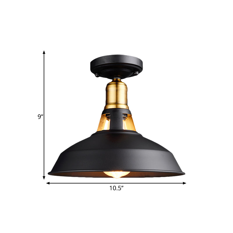 Retro Barn Ceiling Mounted Light 1 - Light Semi Flush Fixture In Black/White - Stylish Metal Design