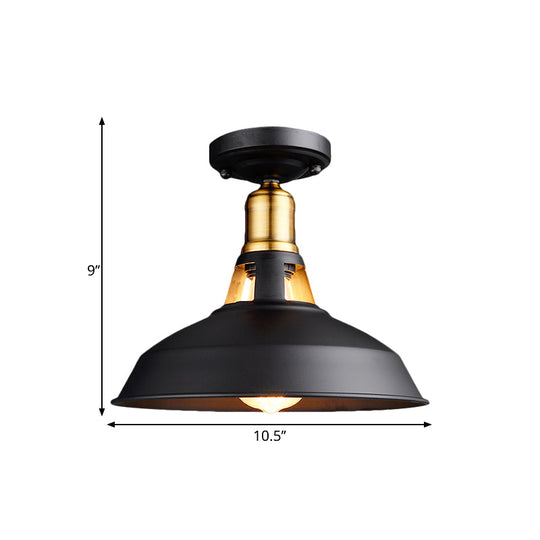 Retro Barn Ceiling Mounted Light 1 - Light Semi Flush Fixture In Black/White - Stylish Metal Design