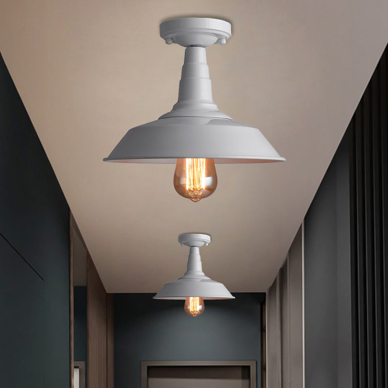 Vintage Style Metal Ceiling Mounted Light - Barn Shade Design 1 Head Foyer Semi - Flush Black/White