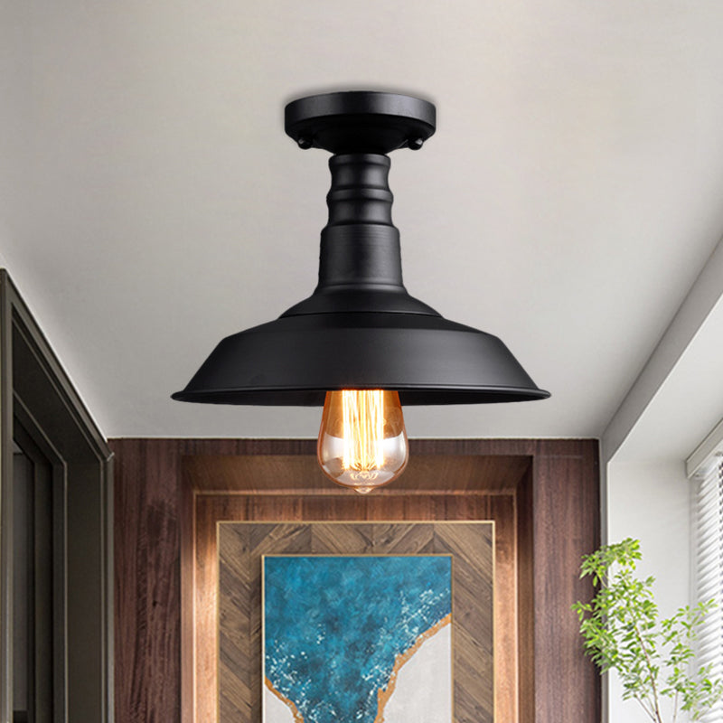 Vintage Style Metal Ceiling Mounted Light - Barn Shade Design 1 Head Foyer Semi - Flush Black/White