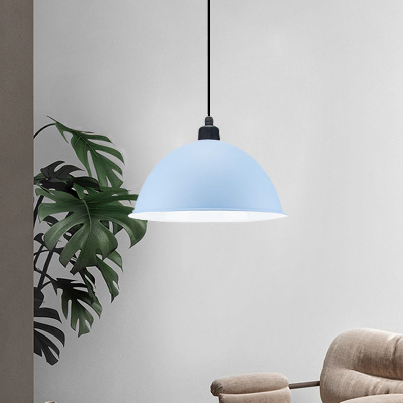 Metal Black/Gray Suspension Pendant Light 1-Bulb Industrial Dome Shade For Dining Room 12’/14’ W