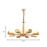 Wooden Nordic Chandelier With Glass Cube Shades - 3/5/8 Heads Ceiling Lamp For Living Room Lighting