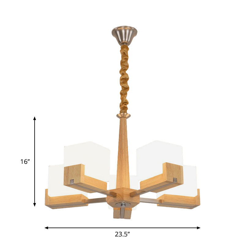 Nordic Wood Glass Cube Ceiling Lamp With Multiple Heads - Perfect For Living Room Lighting