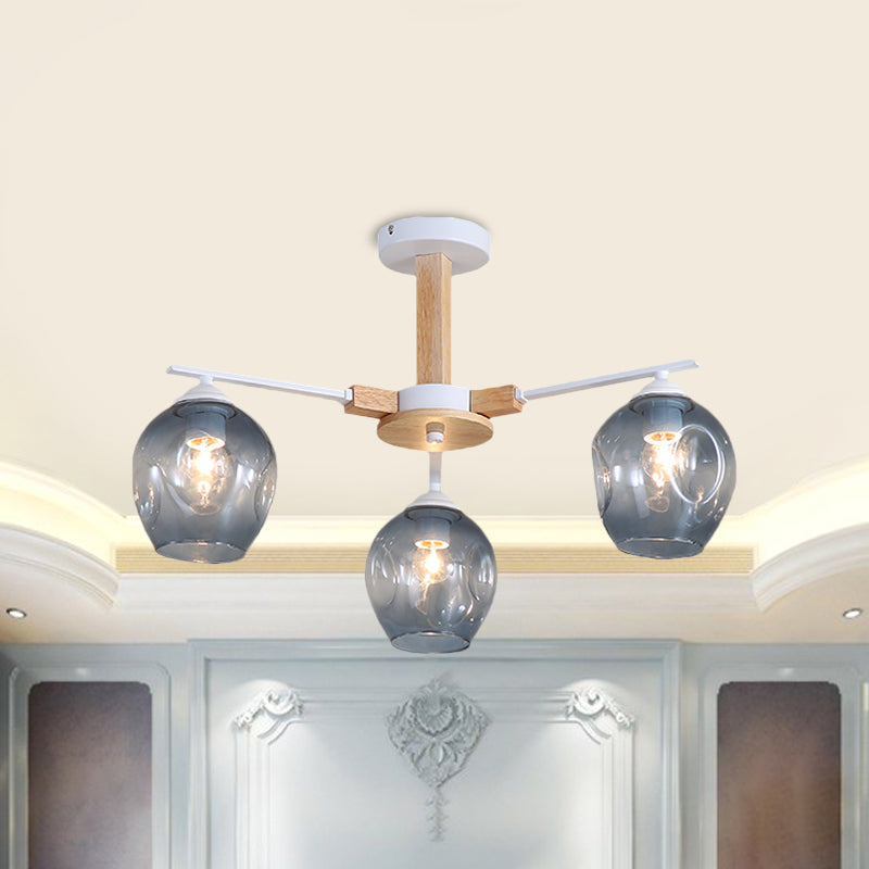Modern Smoke Gray Glass Pendant Chandelier - 3/6 Light Modo Hanging Fixture For Living Room