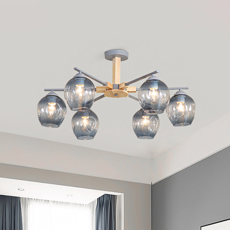 Modern Smoke Gray Glass Pendant Chandelier - 3/6 Light Modo Hanging Fixture For Living Room