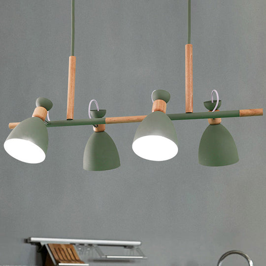 Green/Grey/White Metal Dome Shade Island Chandelier - Nordic Style Pendant Lamp With 4 Heads