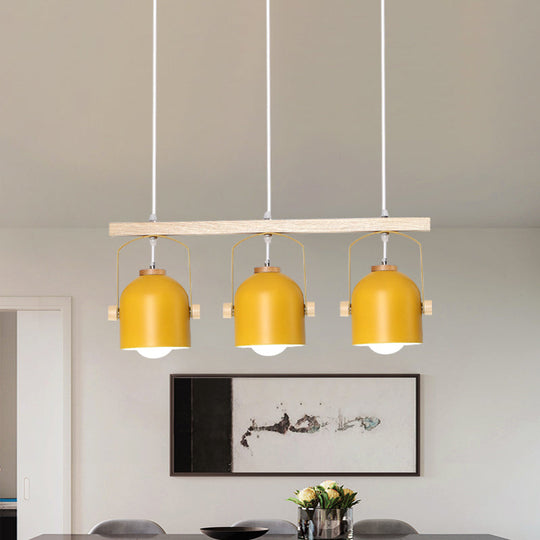 Nordic Dome Island Light: 3/4-Light Wood Chandelier With Metal Shade