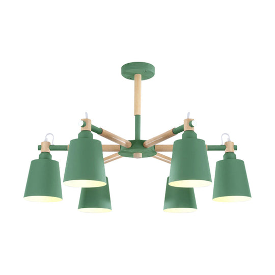 6-Light Macaron Baby Bedroom Chandelier - Metal & Wood Suspension Light