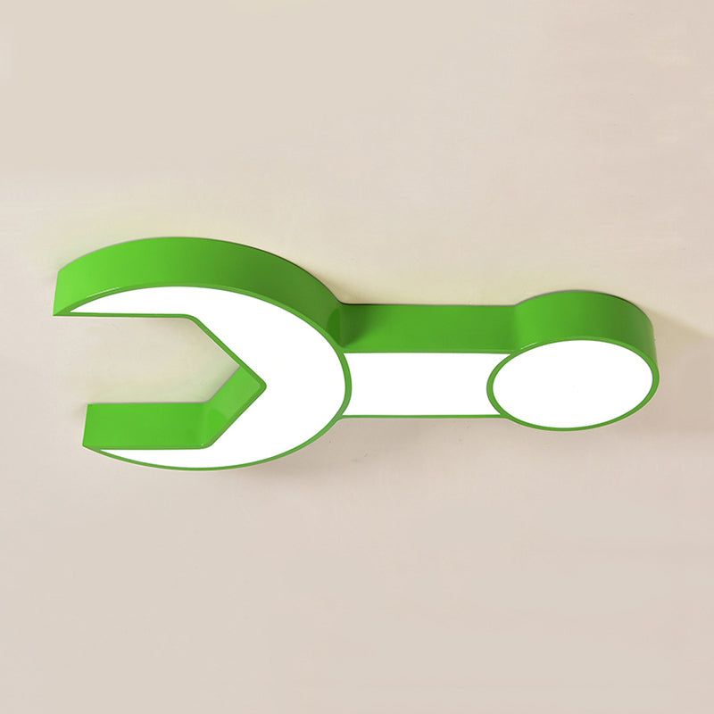 Wrench Shape Ceiling Mount Light: Charming Acrylic Fixture For Kindergarten Bedroom Green