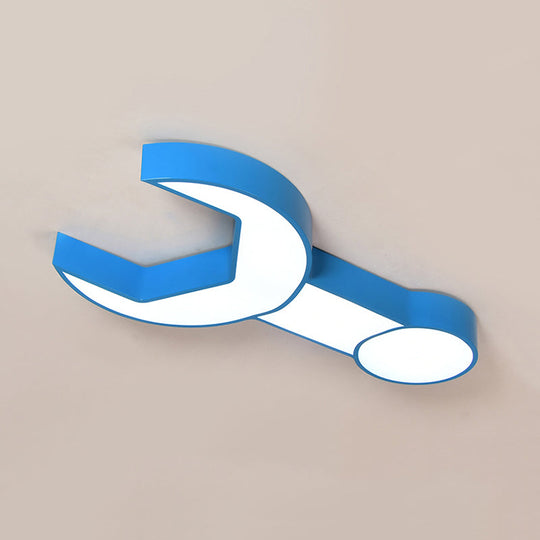 Wrench Shape Ceiling Mount Light: Charming Acrylic Fixture For Kindergarten Bedroom Blue