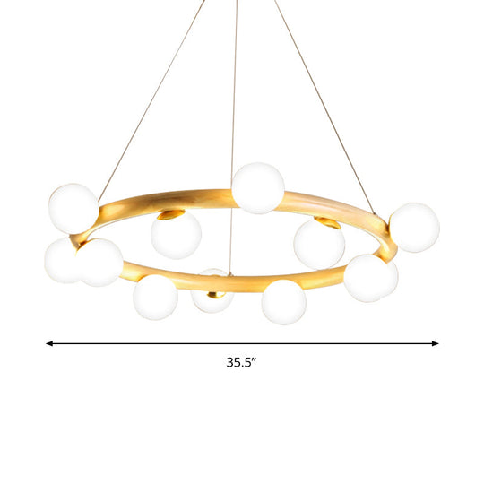 Japanese Style Wood Ring Pendant Light With Bubble Shade In Beige - Perfect For Study Room