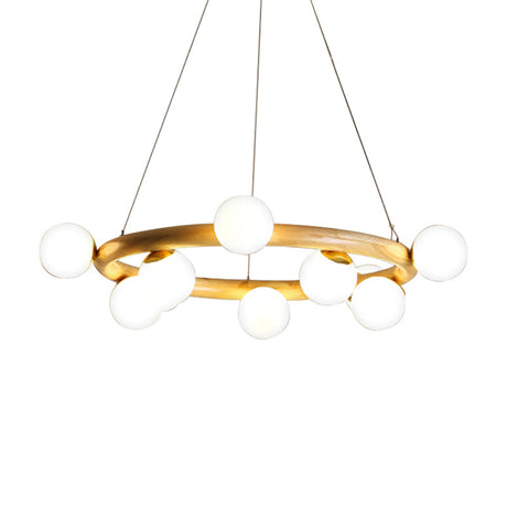 Japanese Style Wood Ring Pendant Light With Bubble Shade - Ideal For Study Room