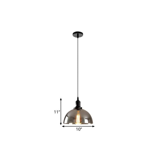 Dome Pendant Industrial Hanging Lamp - 1-Light 10’/12’ Wide Smoked Glass Black Finish