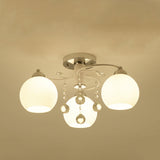 Traditional White Glass Ceiling Lamp With Crystal Draping - 3/5 Head Flush Mount