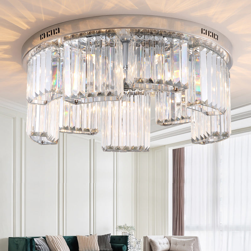 Contemporary Jagged Block Flush Mount Lamp - Clear Crystal Ceiling Light (18’/23.5’ W