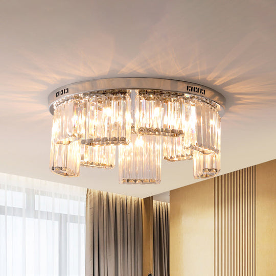 Contemporary Jagged Block Flush Mount Lamp - Clear Crystal Ceiling Light (18/23.5 W 6/9-Light) For