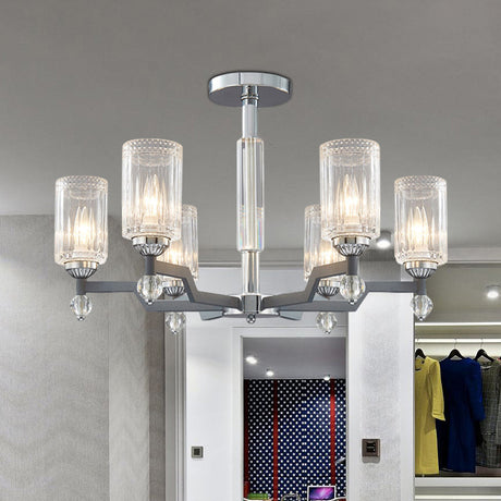 Modernist Crystal Semi Flush Ceiling Light - 3/6-Head Mount In Chrome