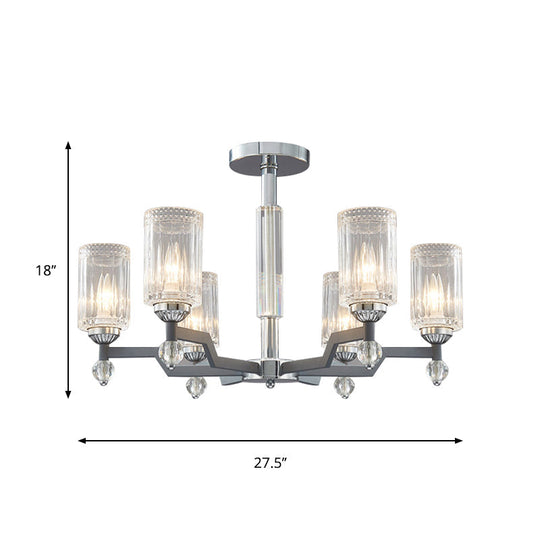 Modernist Crystal Semi Flush Ceiling Light - 3/6-Head Mount In Chrome